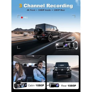 4K 3 Channel Dash Cam Front and Rear Inside, Built-in 5.8GHz WiFi GPS, 64GB Card Included, 4K+1080P+1080P Dash Camera... — Dash Cam, Nanoby
