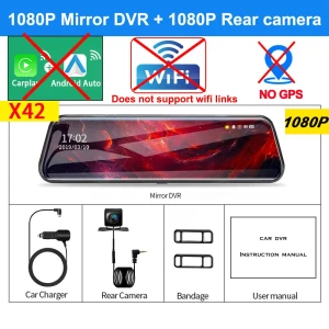 10-inch 4K Car Dash Camera with CarPlay, Android Auto, WiFi, Bluetooth, and AUX — Dash Cam, Dream Garage