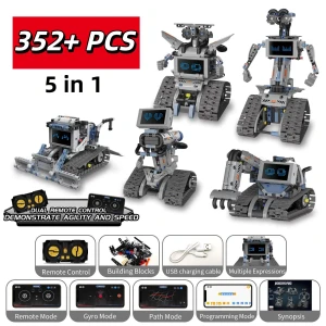 5 in 1 Programmable Remote Control Deformed Robot Vehicle Building Blocks — Coding Robot