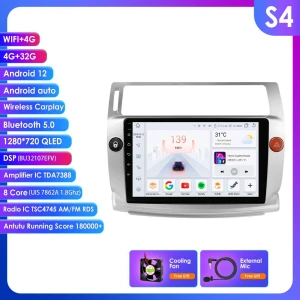 Android 14 Car Stereo for Citroen C4 2004-2009 with GPS, Carplay, QLED, 4G — Car Infotainment System, Hizpo