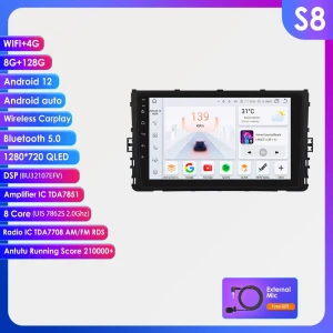 8-Core 8GB+128GB Android Car Stereo with 360° Camera, CarPlay, 4G LTE, GPS for VW MQB — Car Infotainment System, OSSURET