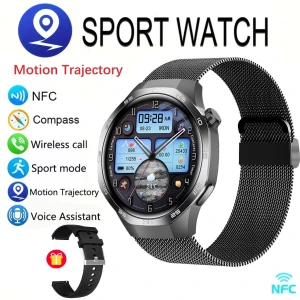Sports Smart Watch with GPS, Compass, Altimeter, Waterproof, Bluetooth Call, NFC, Silicone and Mesh Steel Strap in Black — Smart Watch, Zodvboz