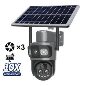 Tri-lens Solar Camera with 10X Optical Zoom — Security Camera, Guudgo