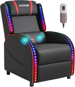 LED Gaming Massage Recliner Chair Racing Style Single Living Room Sofa — Massage Chairs, Homall