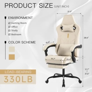 Ergonomic Gaming Chair with Footrest, Massage Lumbar Cushion, and Adjustable Recliner — Smart Chairs, SUKIDA