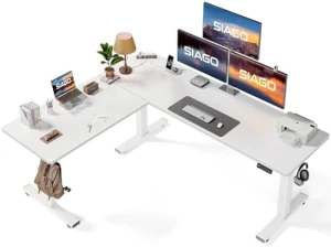L-Shaped Adjustable Height Desk with Charging Station — Standing Desk, SIAGO