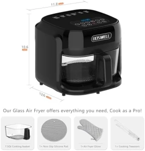 Glass Air Fryer with Transparent Fry Bowl — Air Fryer, BOSWELL