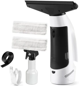 Cordless Handheld Window Vacuum Squeegee with Spray Bottle & Microfiber Cloth — Window Cleaning Robot, JQCSR