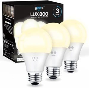 Smart LED Light Bulb 3 Pack A19 WiFi Dimmable Soft White 800 Lumens — Smart Light Bulb, Geeni