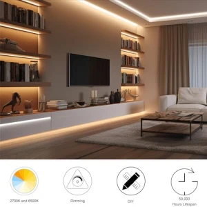 CCT COB LED Strip Lights, 65.6ft Dimmable 2700K-6500K 24V Tunable White LED Light Strip Kit, High Density CRI 90+ LED... — LED Strip Lights, AXMOTUT