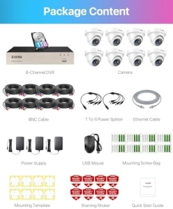 8CH Security Camera System with 1TB HDD, AI Detection, 80ft Night Vision — Security Camera, ZOSI