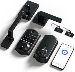 Smart Fingerprint Front Door Lock Set, App Control, 8-in-1 Keyless Entry Deadbolt with Lever Handle — Smart Lock, Veise
