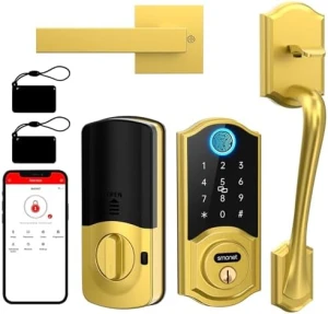 Smart Lock Front Door with Handle, Keyless Entry Door Lock Set, Fingerprint Smart Deadbolt with App Bluetooth,... — Smart Lock, SMONET