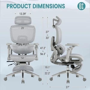 Ergonomic Office Chair with Massage and Heat, Reclining Mesh Chair with Footrest and 6D Armrest, Adjustable Headrest and... — Smart Chairs, JUMMICO