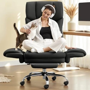 Big and Tall Office Chair, 400LBS Wide Leather Executive Chair, Reversible Armrest for Pets Criss Cross Legged, 135°... — Smart Chairs, FelixKing