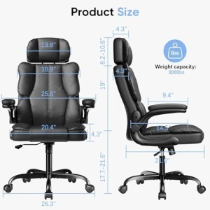Ergonomic Executive Office Chair with Adjustable Headrest & 90° Flip-Up Arms — Smart Chairs, Kensaker