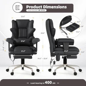 7-Point Massage Office Chair with Heated Desk, Ergonomic Executive Chair with Footrest, Adjustable Armrest — Massage Chairs, Mvpipi