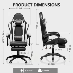 Gaming Chair with Footrest, Ergonomic Reclining, Lumbar Support & Massage, High Back Racing Style, Adjustable Headrest,... — Smart Chairs, Mr IRONSTONE