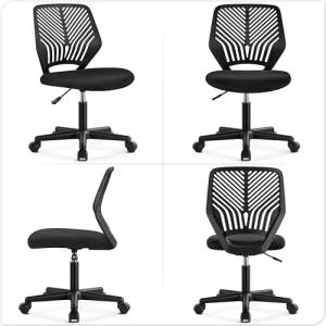 Student Desk Chair, Low-Back Armless Study Chair with Lumbar Support, Adjustable Swivel Office Chair — Smart Chairs, Yaheetech