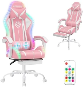 Gaming Chair with LED RGB Lights with Massage and Footrest — Smart Chairs, HOFFREE