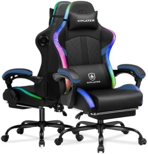 Gaming Chair with Speakers, RGB LED Lights, Ergonomic Chair with Footrest, Linkage Armrest — Smart Chairs, GTPLAYER