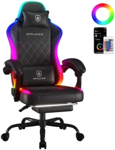 RGB Gaming Chair with Footrest, Massage, LED Lights, Lumbar Support — Smart Chairs, GTPLAYER