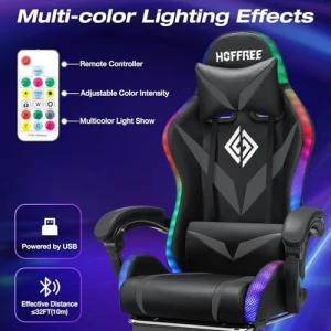 RGB Gaming Chair with Massage and LED Lights Ergonomic Video Game Chairs with Footrest High Back Reclining Computer... — Massage Chairs, VANSPACE