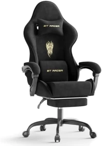 Velvet Fabric Gaming Chair with Footrest and Massage Lumbar Cushion — Smart Chairs, Ferghana