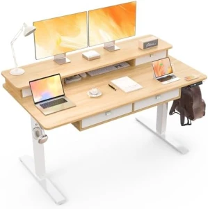 Electric Standing Desk with 4 Drawers and Storage Shelves — Standing Desk, ExaDesk