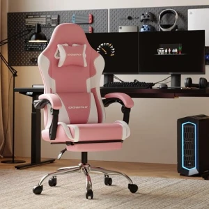 Pink Gaming Chair with Footrest and Massage Lumbar Support — Smart Chairs, Dowinx
