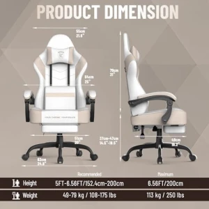 Soontrans Linen Fabric Gaming Chair Beige/Coffee with Footrest — Smart Chairs, Soontrans
