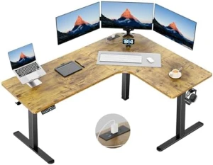 L-Shaped Standing Desk with Power Outlets — Standing Desk, HUANUO
