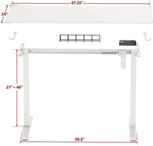 Electric Height Adjustable Sit to Stand Desk with Hanging Hooks and Cable Management — Standing Desk, SHW