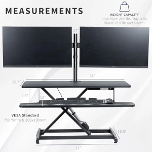 Electric Height Adjustable Standing Desk Converter with Dual Monitor Stand — Standing Desk, VIVO