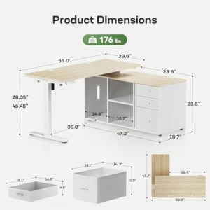 L-Shaped Executive Standing Desk with File Cabinet — Standing Desk, Marsail