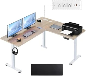 L Shaped Standing Desk with Charging Station — Standing Desk, KORGOL