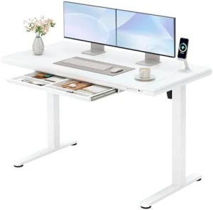Glass Standing Desk with Drawers and USB Charging — Standing Desk, Furmax