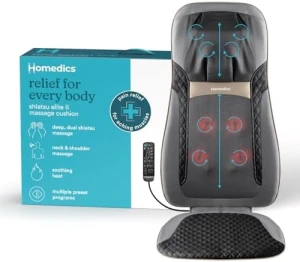 Back Massager with Heat, Shiatsu Elite II Heated Neck and Back Massage Cushion — Massage Chairs, Homedics