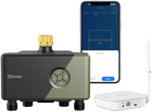 WiFi Water Timer for Garden Hose, 4 Zone Smart Sprinkler Timer with Brass Inlet — Irrigation System, Diivoo