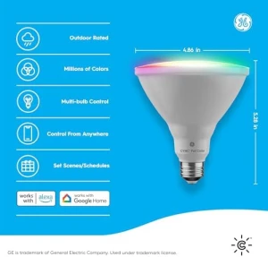 Smart LED PAR38 Flood Light Bulb, Color Changing, 90W Equivalent, WiFi, Pack of 2 — Smart Light Bulb, GE