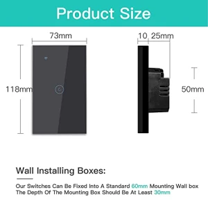 Smart Light Switch, 1 Gang WiFi Touch Switch with APP Control and Timing Function, Black Single Pole Switches — Smart Switch, BSEED