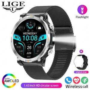 Smart Watch AMOLED Screen Sport Tracker Sleep Health Monitor Flashlight Bluetooth Call Waterproof — Smart Watch, LIGE