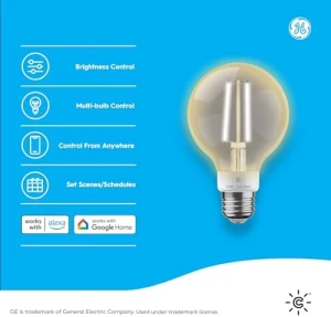 Smart LED Light Bulbs, G25 Globe Bulb, WiFi Light, Soft White, 60W Equivalent, 4 Pack — Smart Light Bulb, GE
