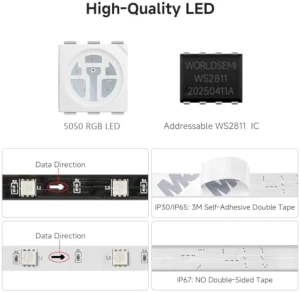 Addressable RGB LED Strip 16.4ft IP67 — LED Strip Lights, BTF-LIGHTING