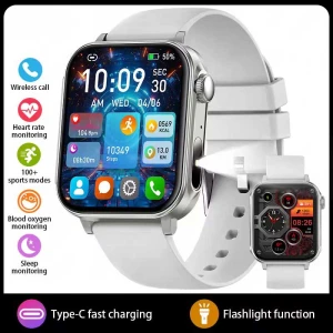 Smart Watch with Bluetooth Calling & Health Monitoring - Silver Silicone — Smart Watch, Lucky Start