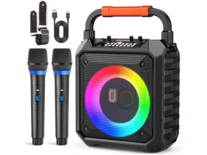 Portable Karaoke Machine, Black, with 2 Wireless Microphones — Karaoke Machine, JYX