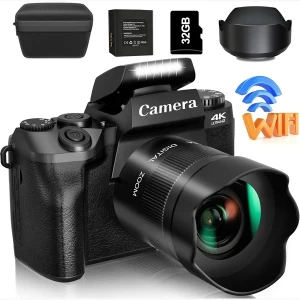 4K Digital Camera for Photography & Video with WiFi, 64MP, Touch Screen, 32GB Card, Saneen