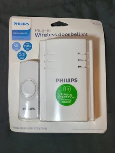Wireless Doorbell Kit with Plug-In Receiver, 2 Melodies, 150 Ft Range, Philips
