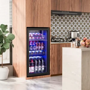 120 Cans Freestanding Mini Fridge Cooler with Glass Door, Manastin