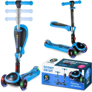 Adjustable Height Foldable Scooter with Removable Seat and LED Light Wheels — Electric Scooter, SKIDEE